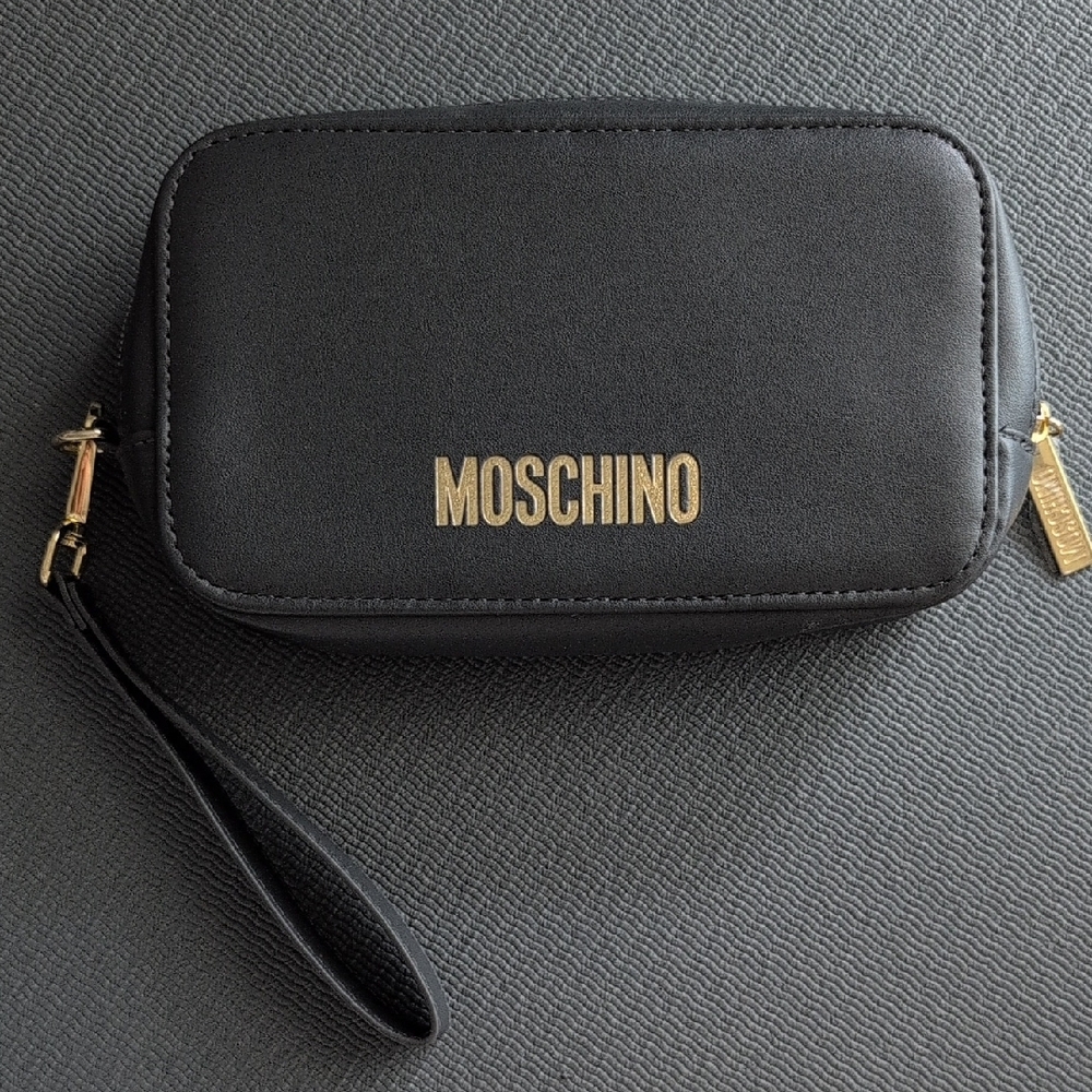 Moschino Dark Grey Green Wristlet Pouch
